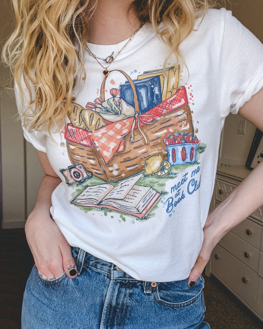 Meet Me At Bookclub Picnic Tee - White