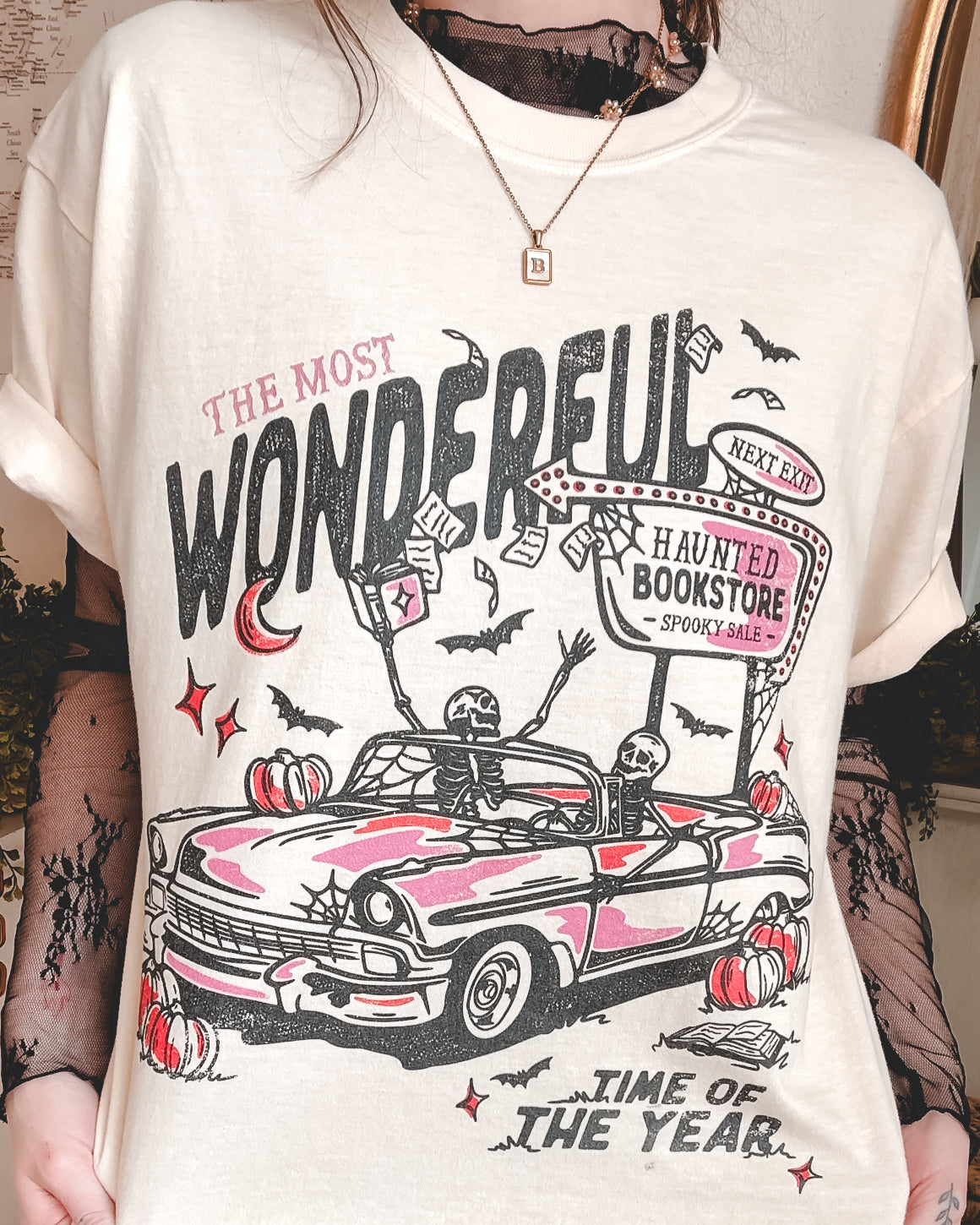Lets go to The Haunted Bookstore Tee - Cream