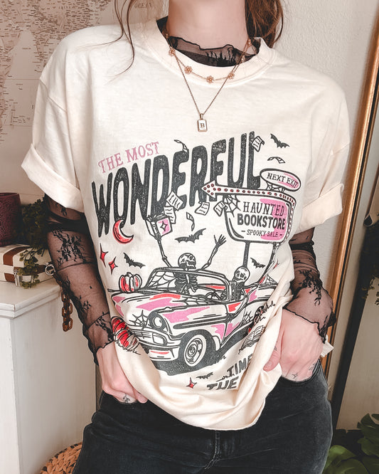 Lets go to The Haunted Bookstore Tee - Cream