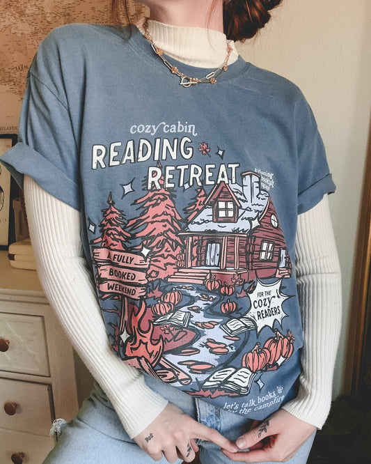 Cozy Cabin Reading Retreat Tee - Denim Blue
