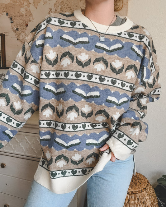 SIZE 2X! Book Lover Knit Sweater *MARKED DOWN*