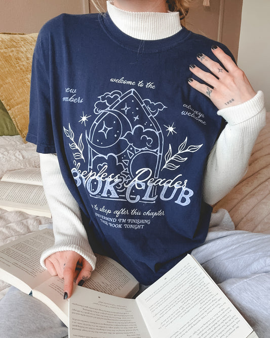 Sleepless Reader Book Club Tee - Navy