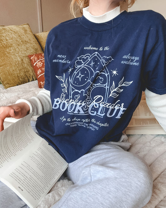Sleepless Reader Book Club Tee - Navy