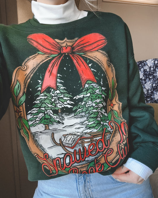 Snowed In Book Club Crewneck Sweatshirt - Forest Green