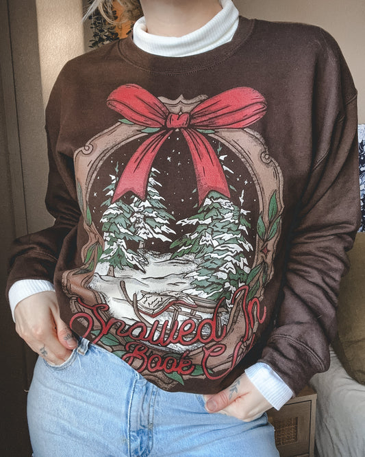 Snowed In Book Club Crewneck Sweatshirt - Chocolate Brown