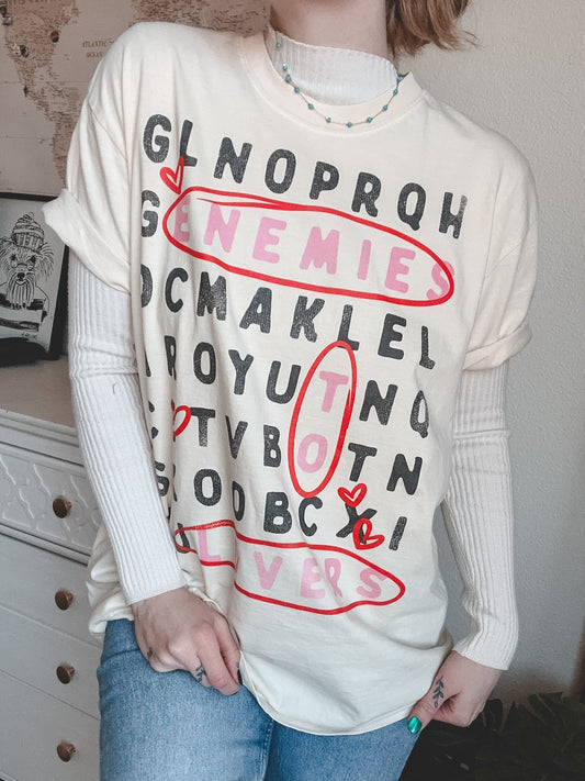 Word Search Enemies to Lovers Tee - Cream