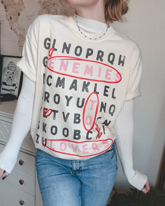 Word Search Enemies to Lovers Tee - Cream