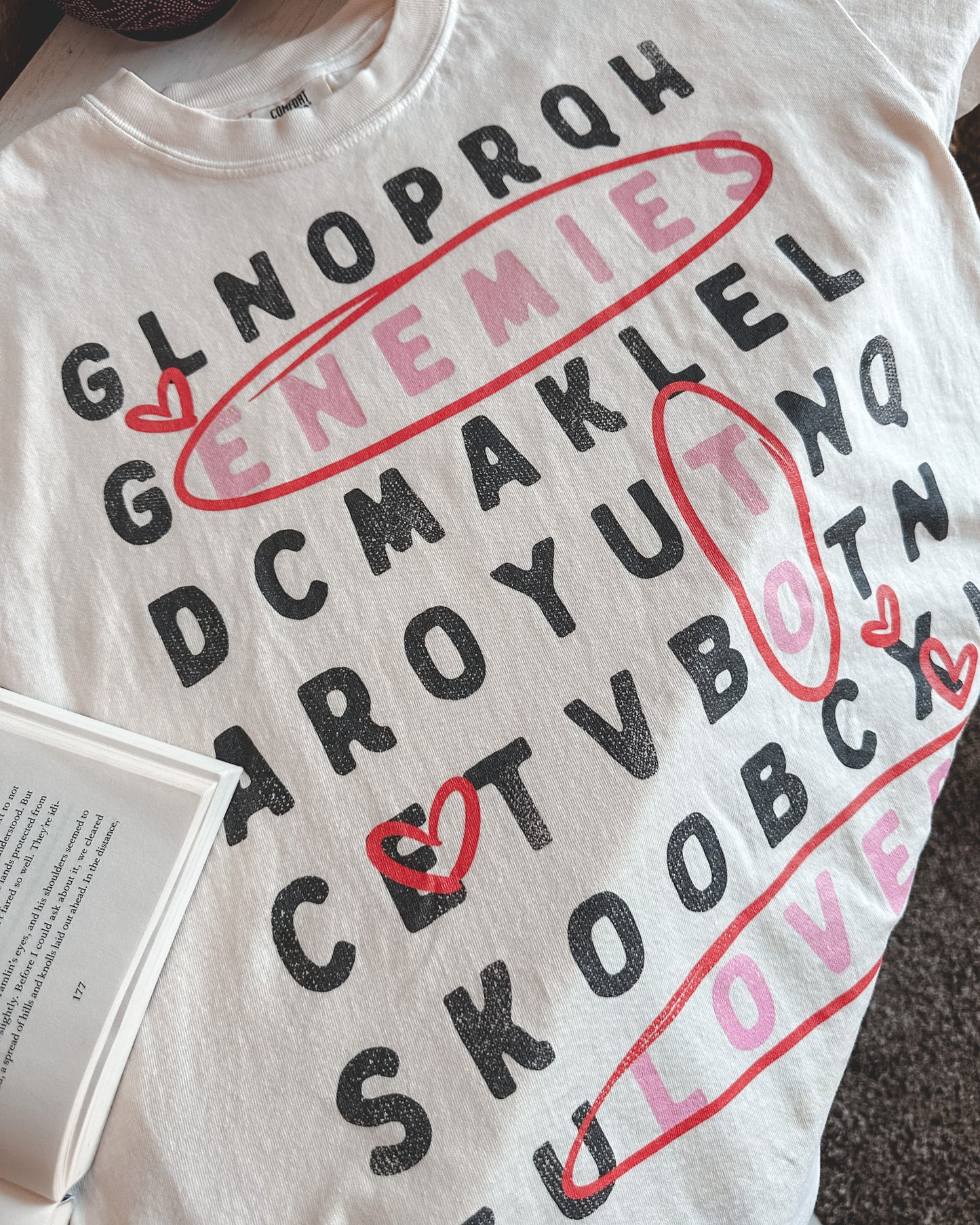 Word Search Enemies to Lovers Tee - Cream