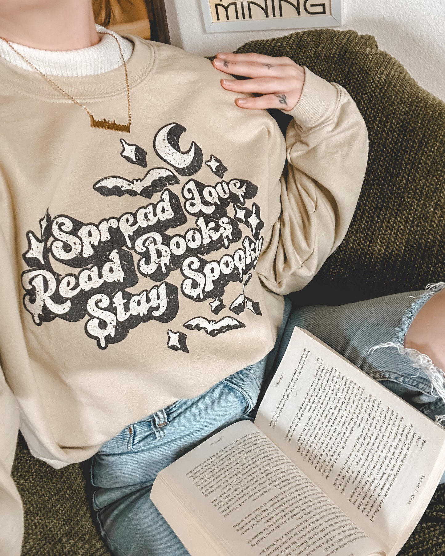 Spread Love Stay Spooky Crewneck Sweatshirt - Sand (GILDAN BRAND)