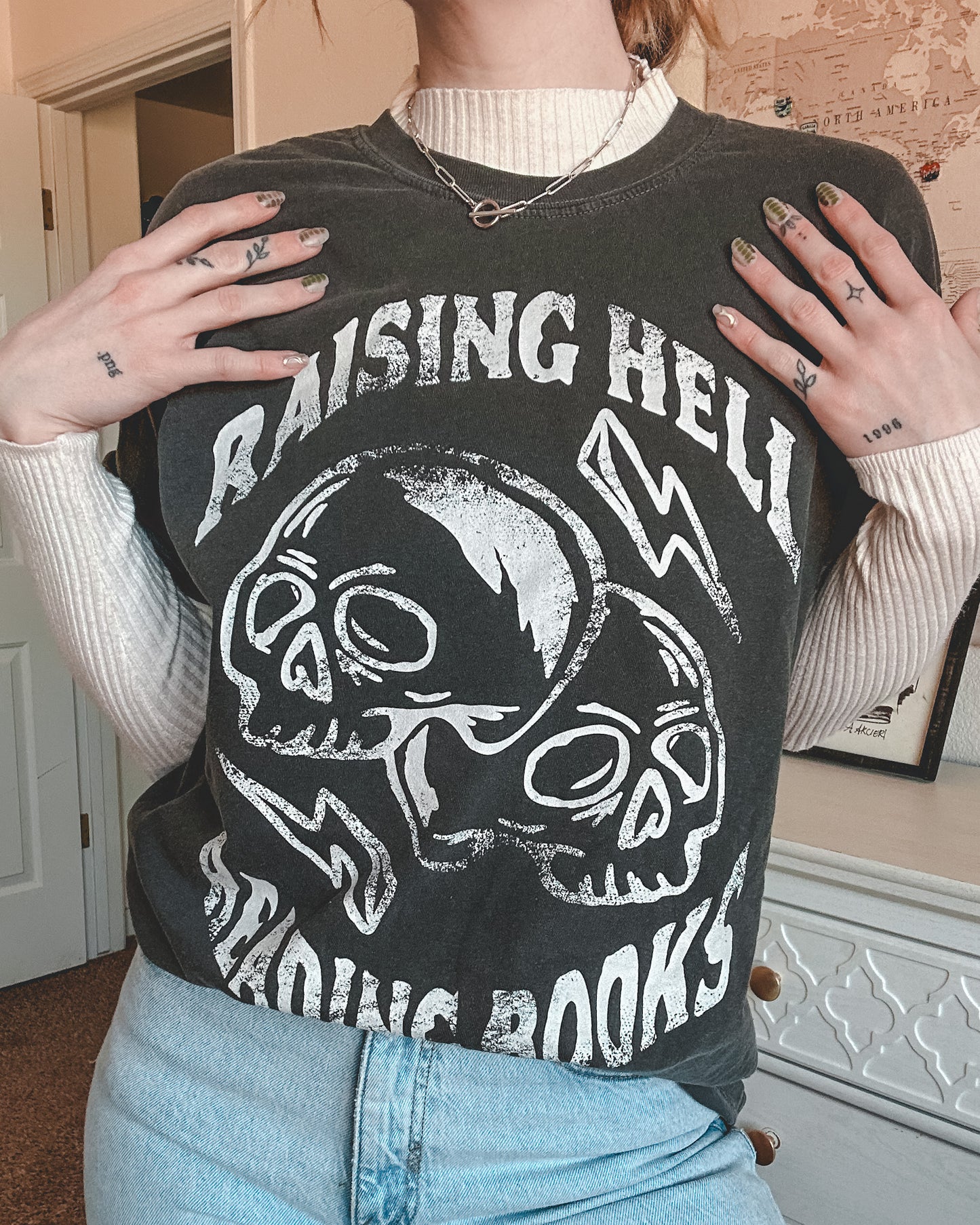 Raising Hell Reading Books Tee - Pepper