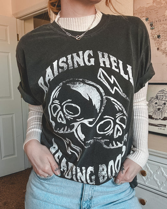 Raising Hell Reading Books Tee - Pepper