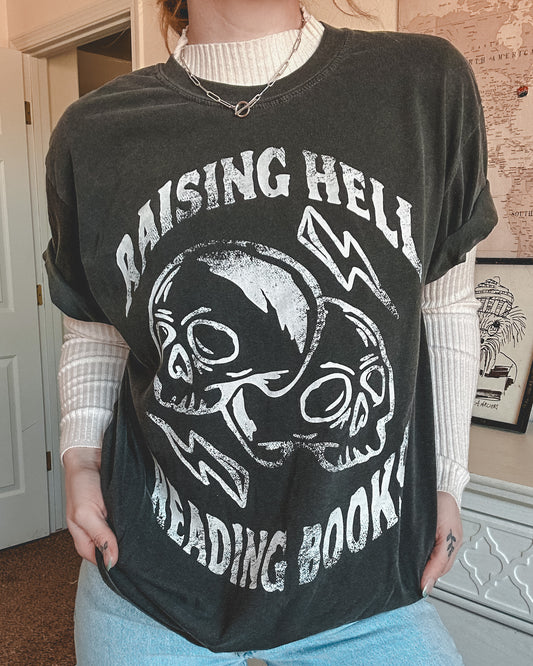 Raising Hell Reading Books Tee - Pepper