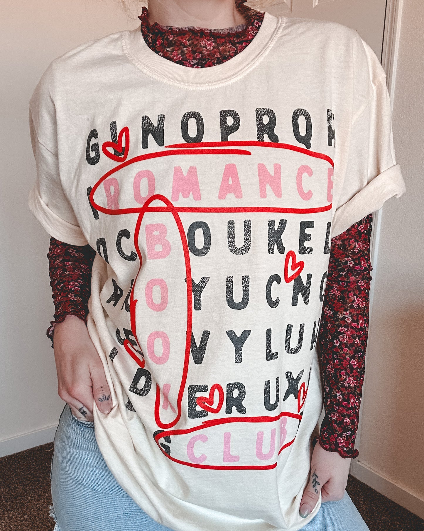 Word Search Romance Book Club Tee - Cream