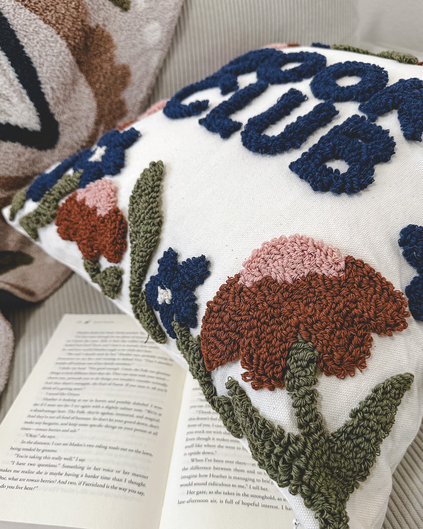 Book Club Floral Tufted Pillow Cover - Off-White
