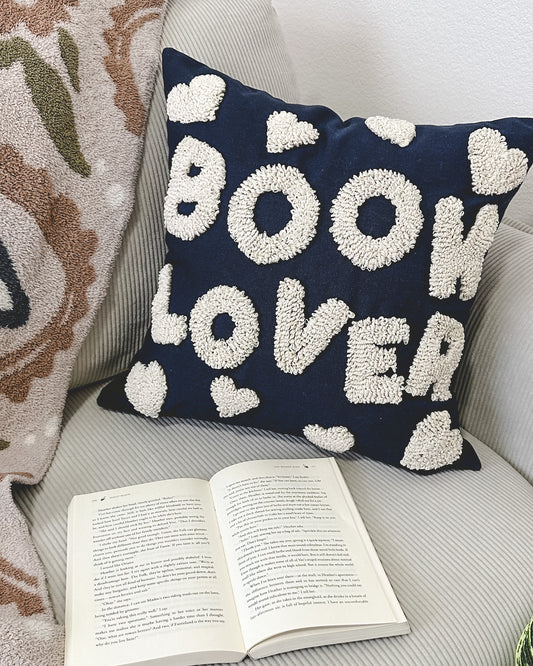 Book Lover Tufted Pillow Cover - Navy