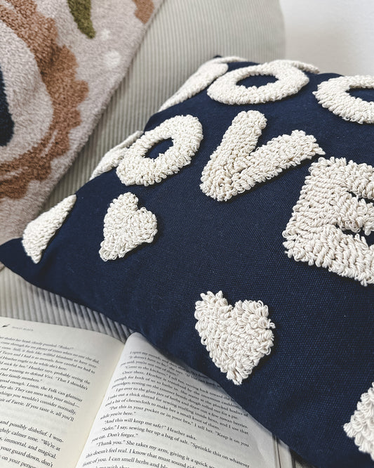 Book Lover Tufted Pillow Cover - Navy