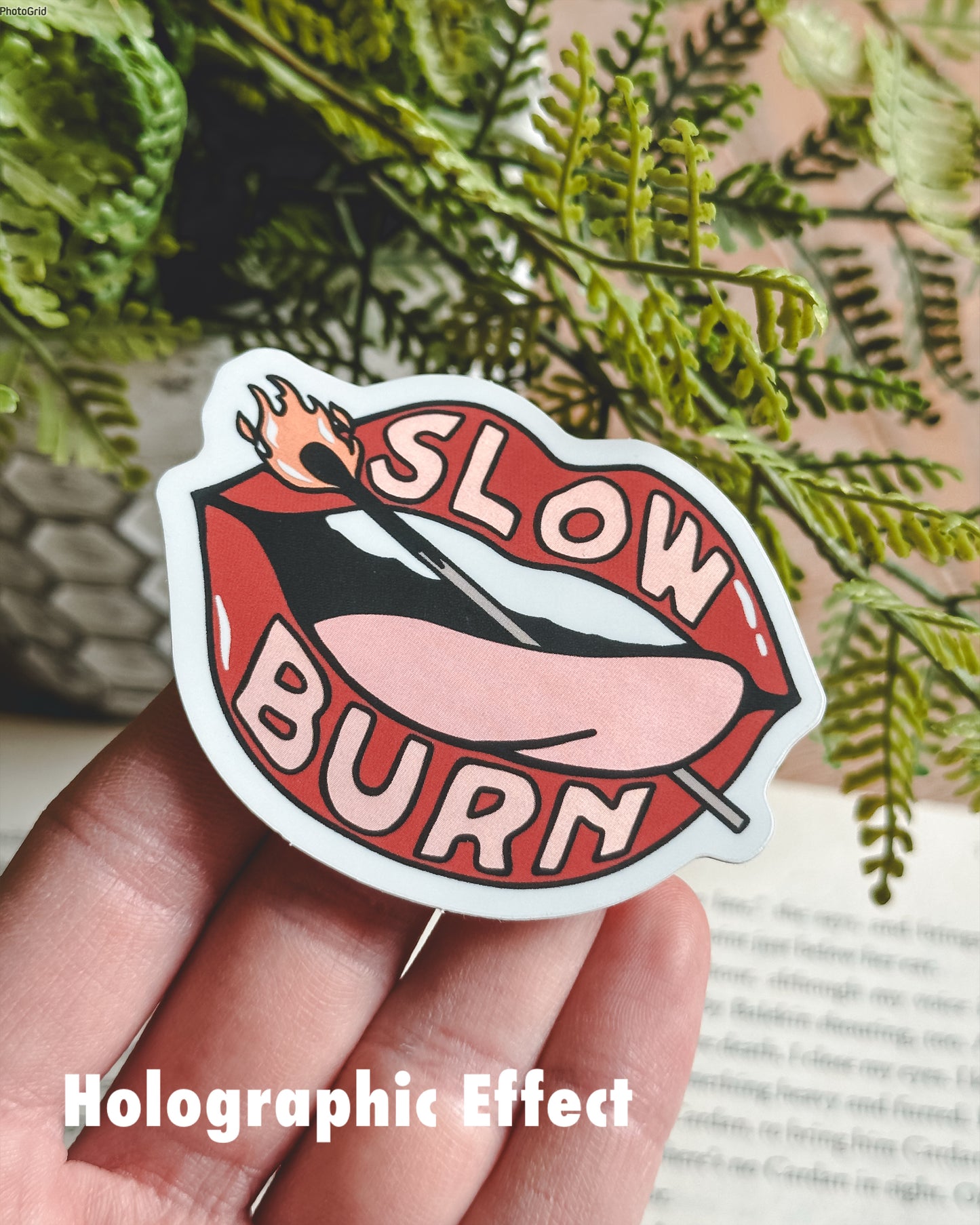 *old* Slow Burn Lips Holographic Sticker