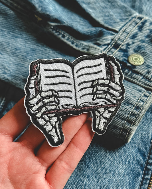 Skeleton/Book - Iron on Patch