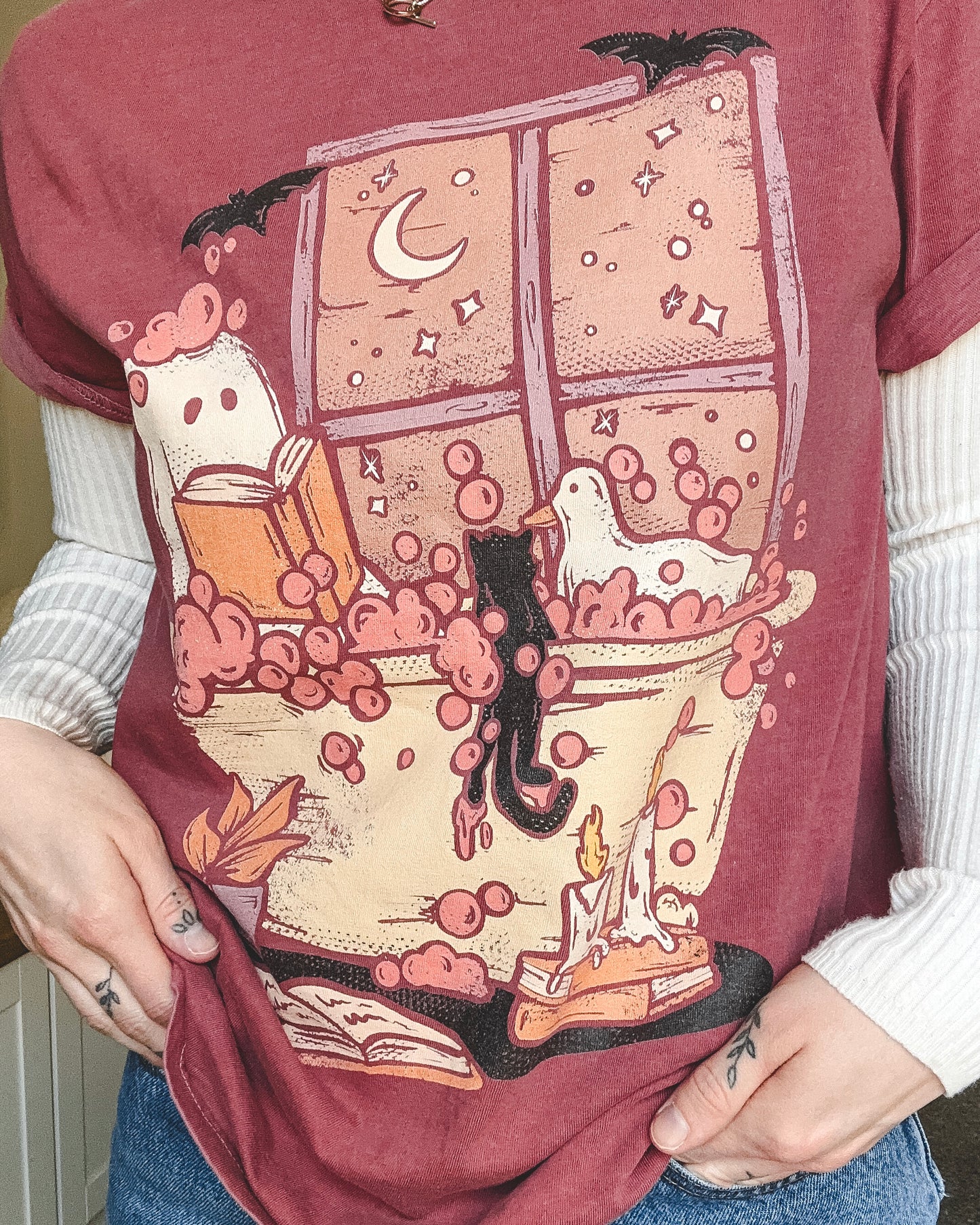 Ghosty/Duck Reading in the Tub Tee - Brick Red