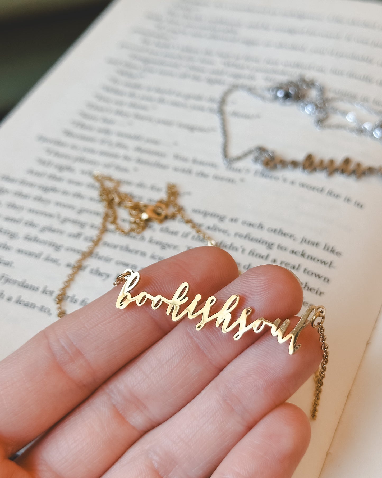 Bookish Soul Script Necklace - Silver or Gold