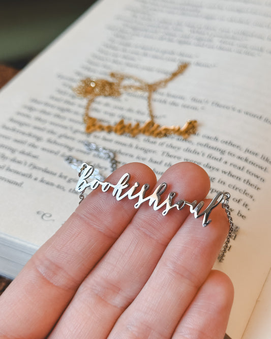 Bookish Soul Script Necklace - Silver or Gold