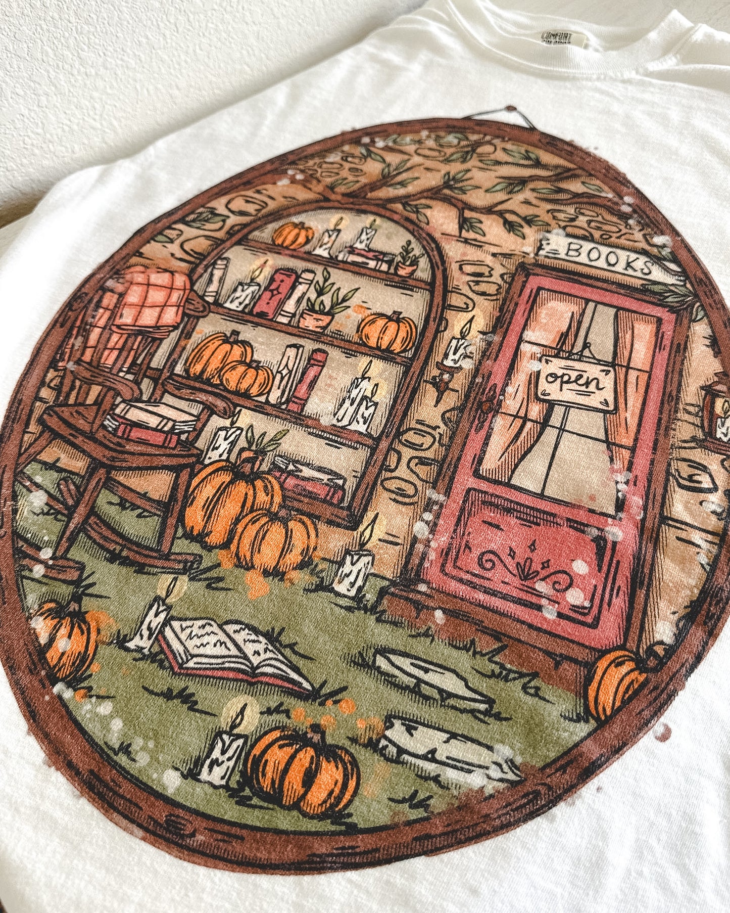 Fall Bookstore Frame Tee - White