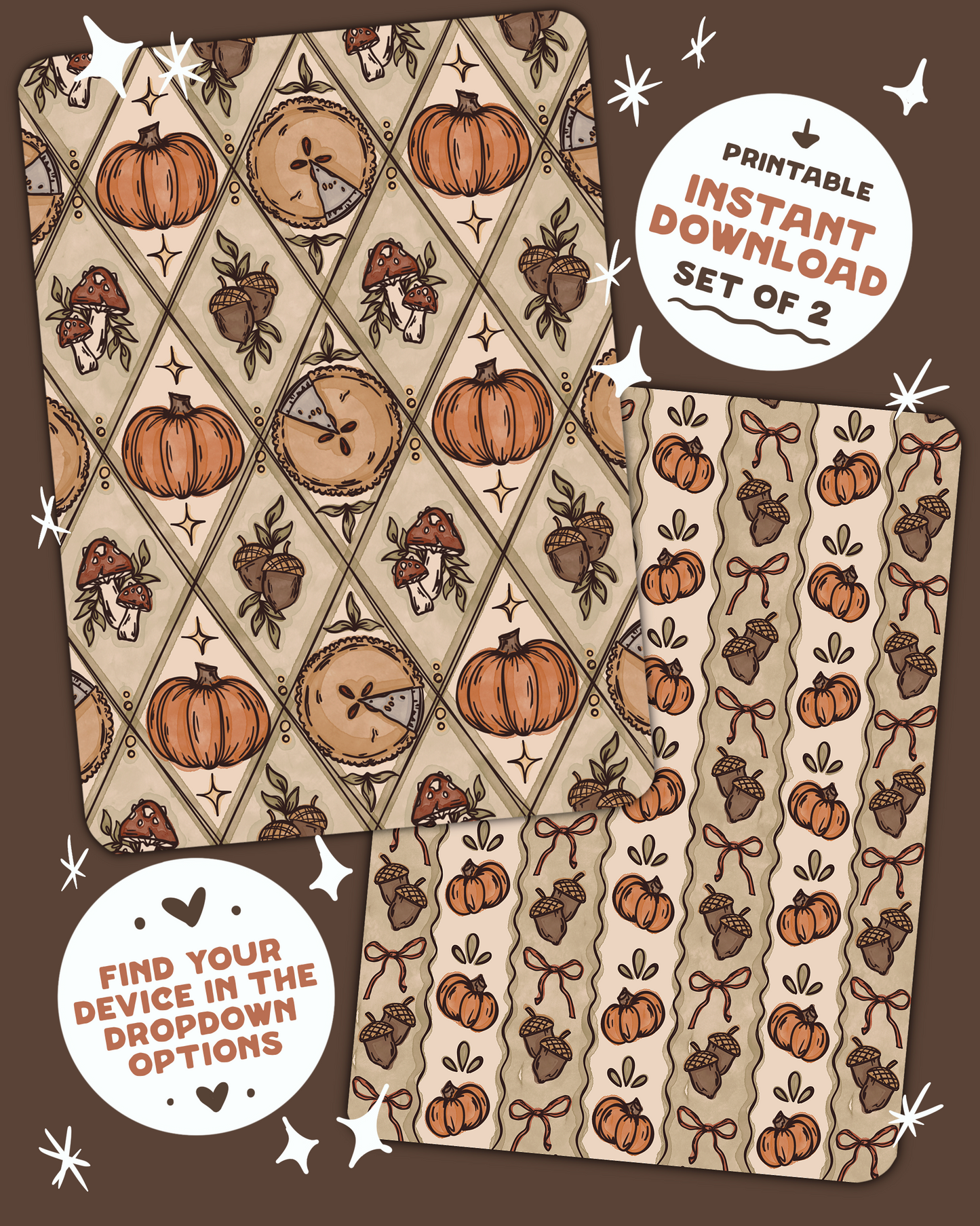 Acorns and Pie Kindle Insert Set of 2 *DOWNLOAD/PRINT&CUT*