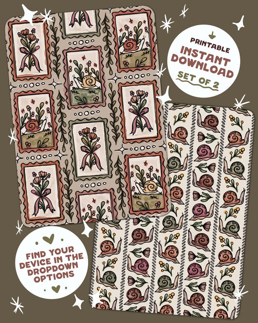 Floral Snails Kindle Insert Set of 2 *DOWNLOAD/PRINT&CUT*