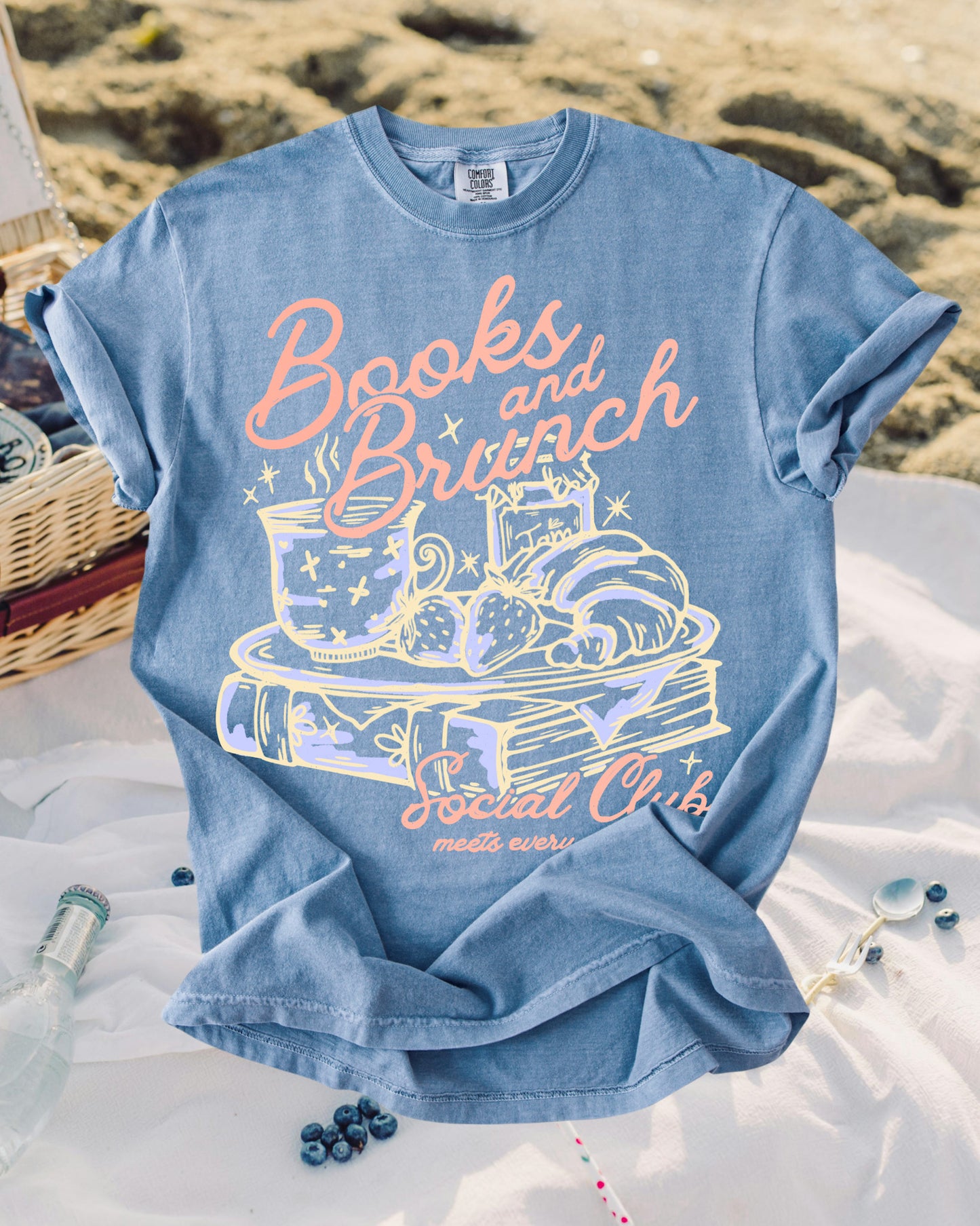 Books and Brunch Social Club Tee - Washed Denim