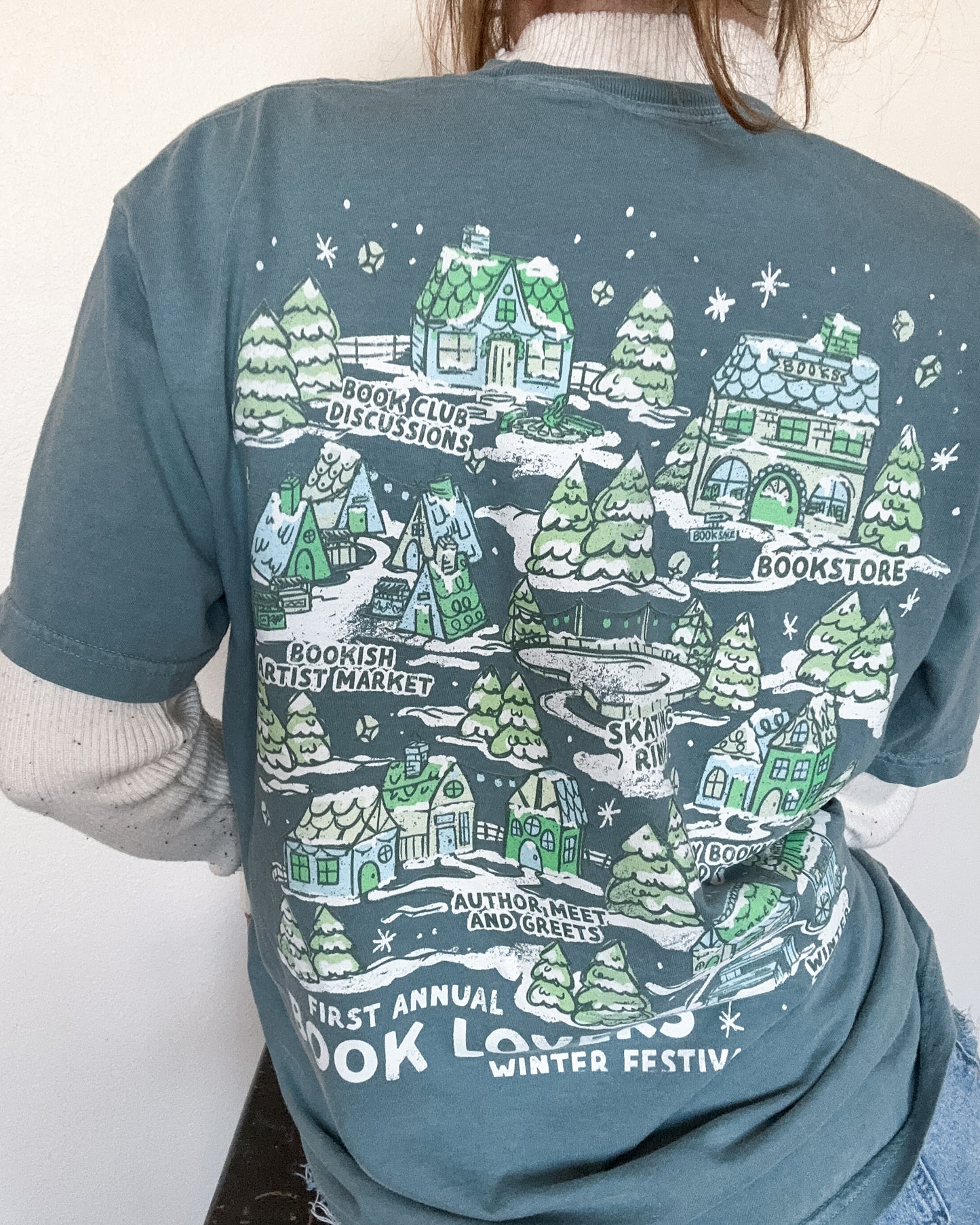 Book Lovers Winter Festival Tee - Blue