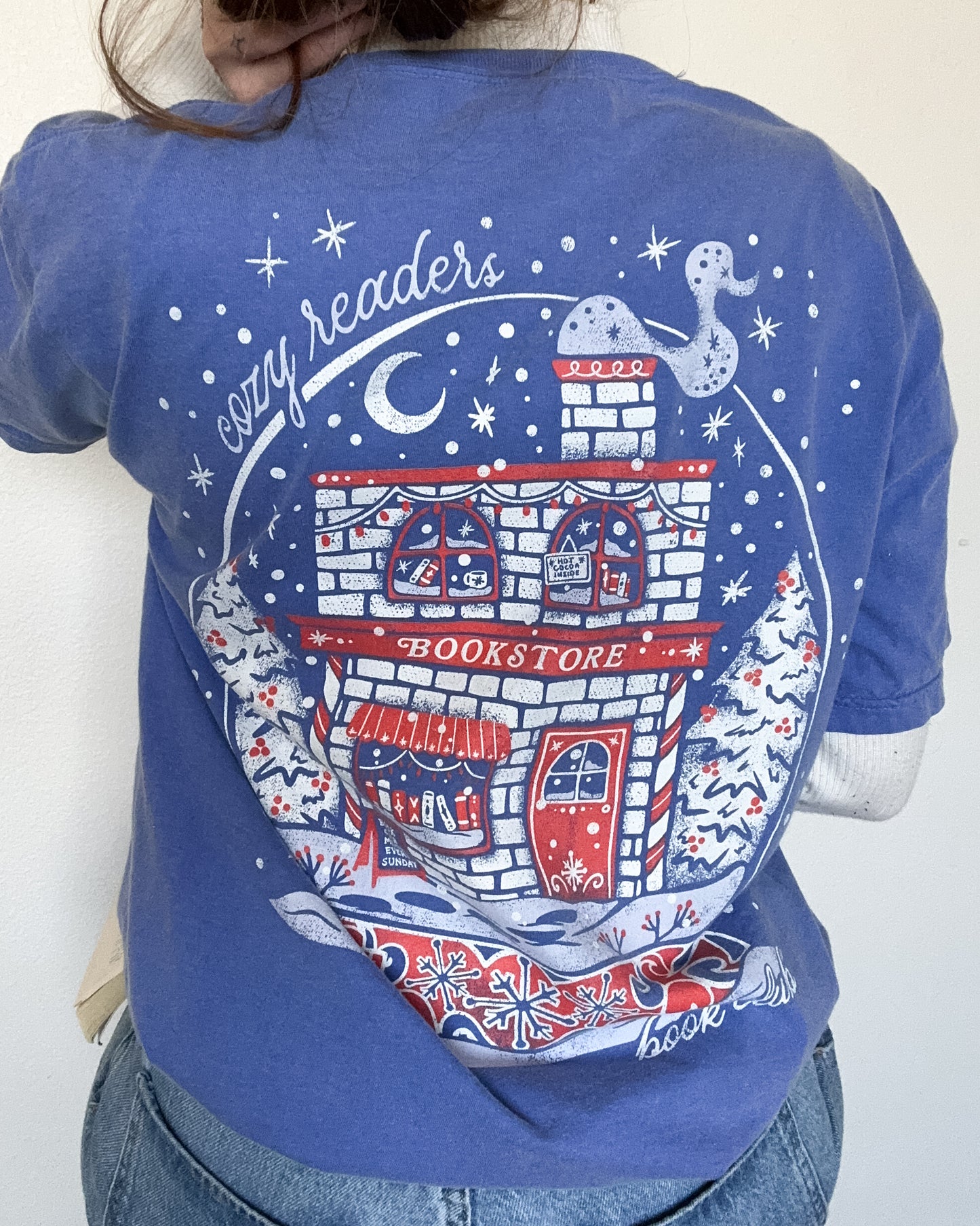 Cozy Readers Book Club Winter Bookstore Tee - Blue