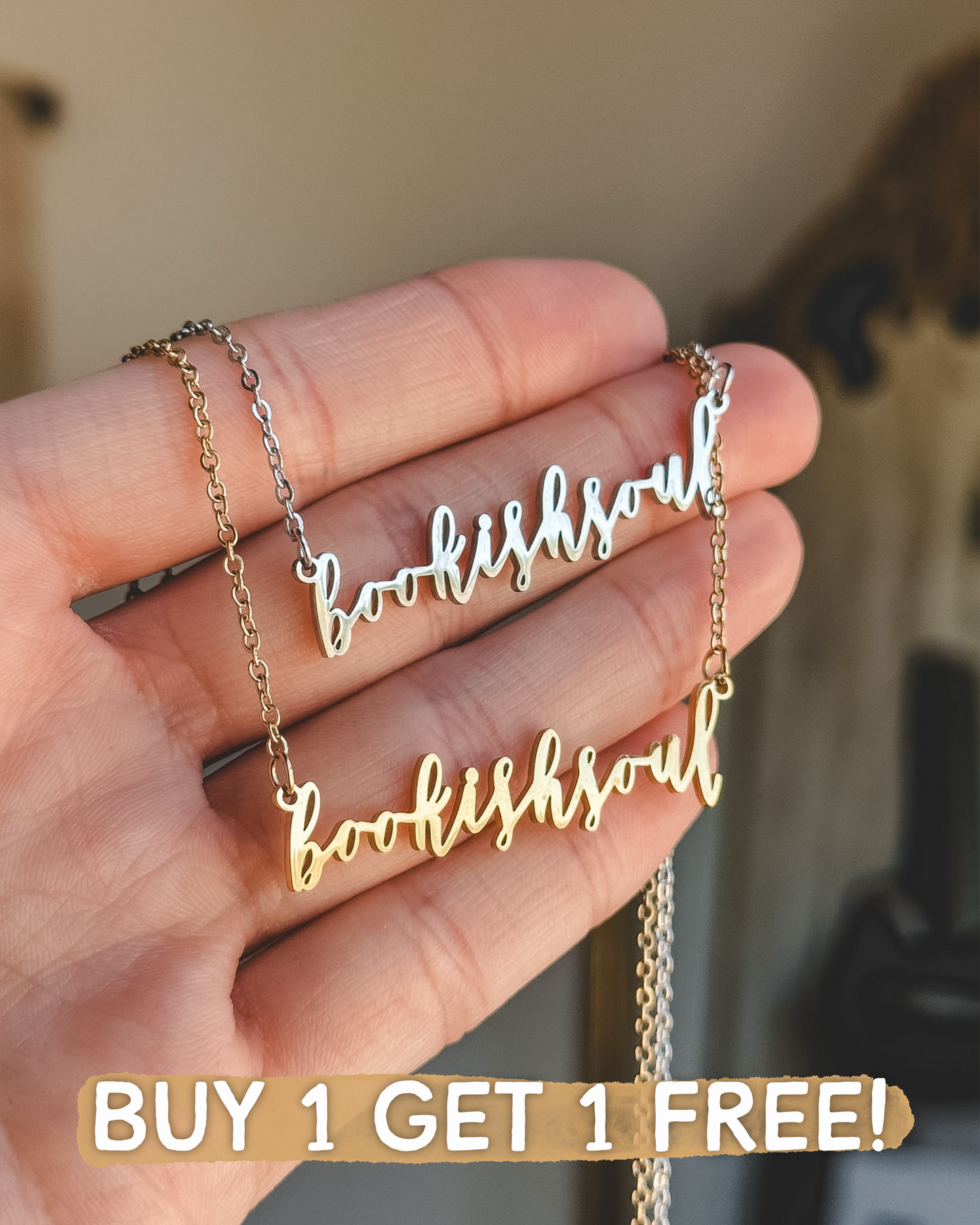 Bookish Soul Script Necklace - Silver or Gold