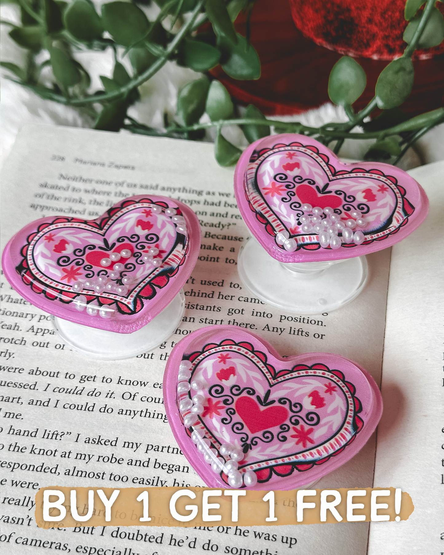 Floral Heart Pink Kindle/Phone Grip