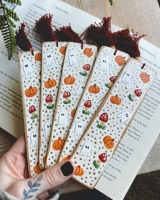 Fall/Mushrooms Painted Wooden Bookmark
