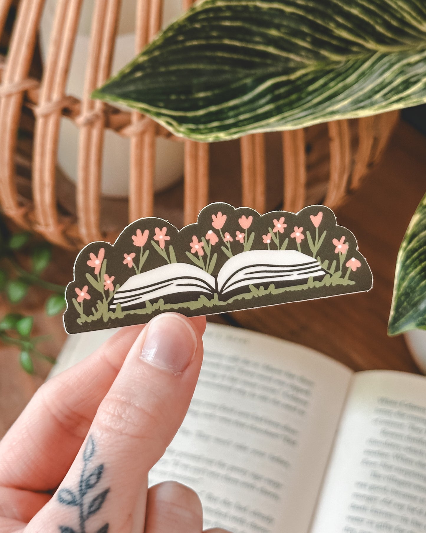 Floral Open Book Sticker