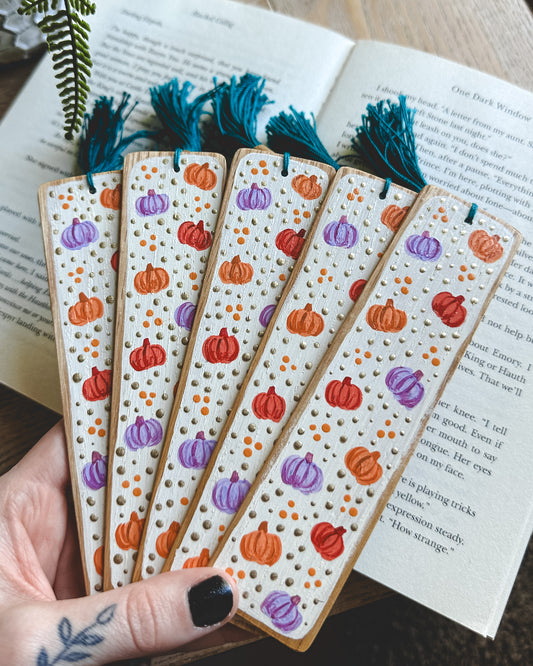 Colorful Pumpkins Painted Wooden Bookmark