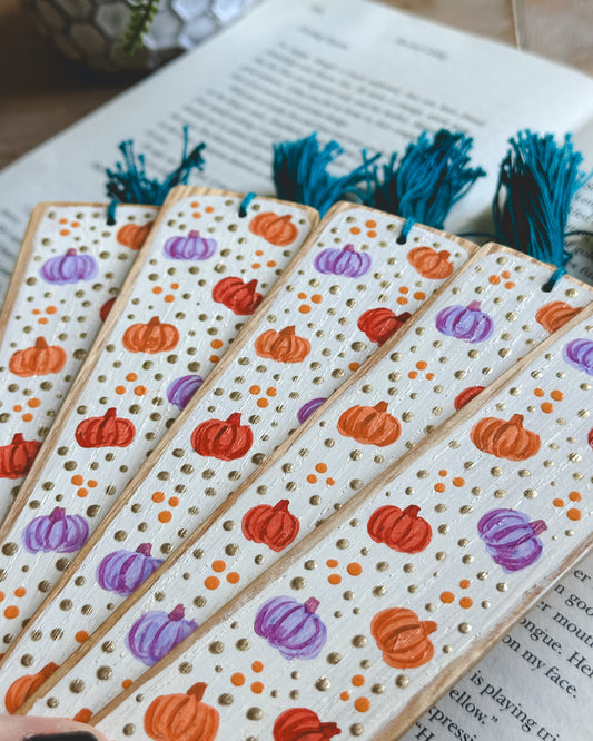 Colorful Pumpkins Painted Wooden Bookmark
