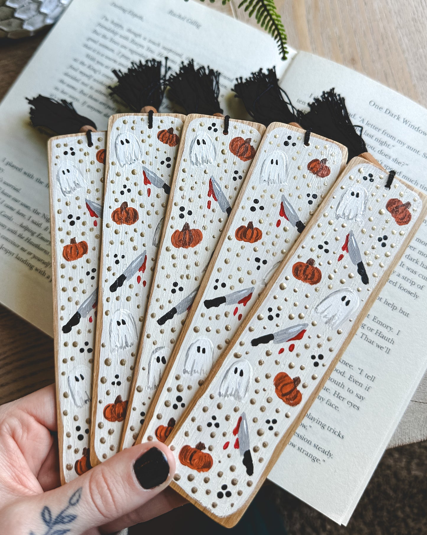 Bloody Knife Painted Wooden Bookmark