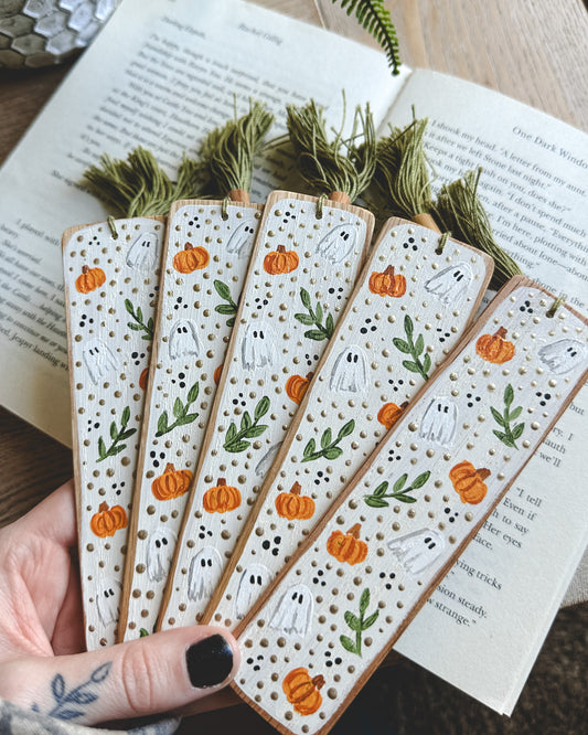 Pumpkin Vines Painted Wooden Bookmark