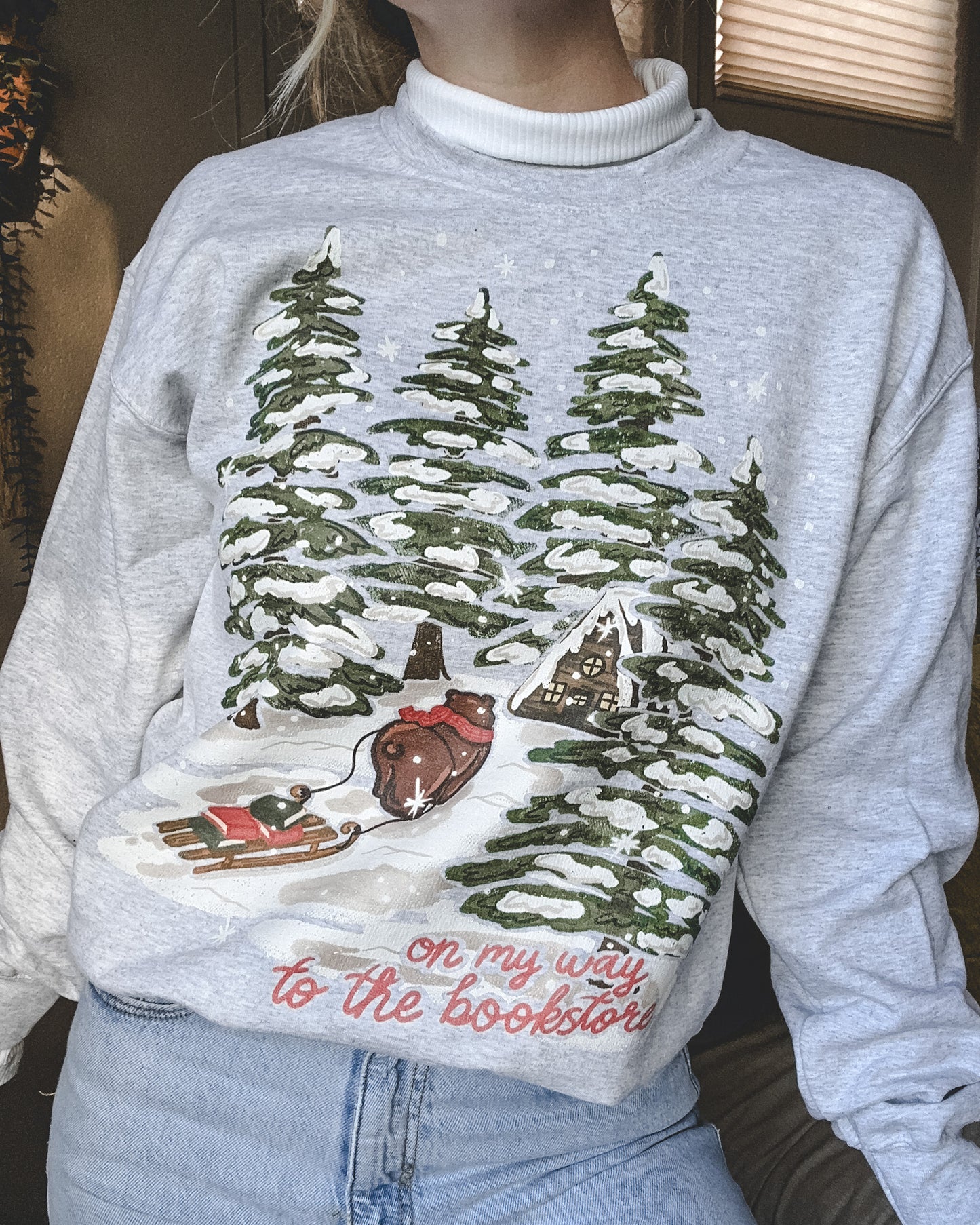 Winter Bear Bookstore Crewneck Sweatshirt - Light Grey