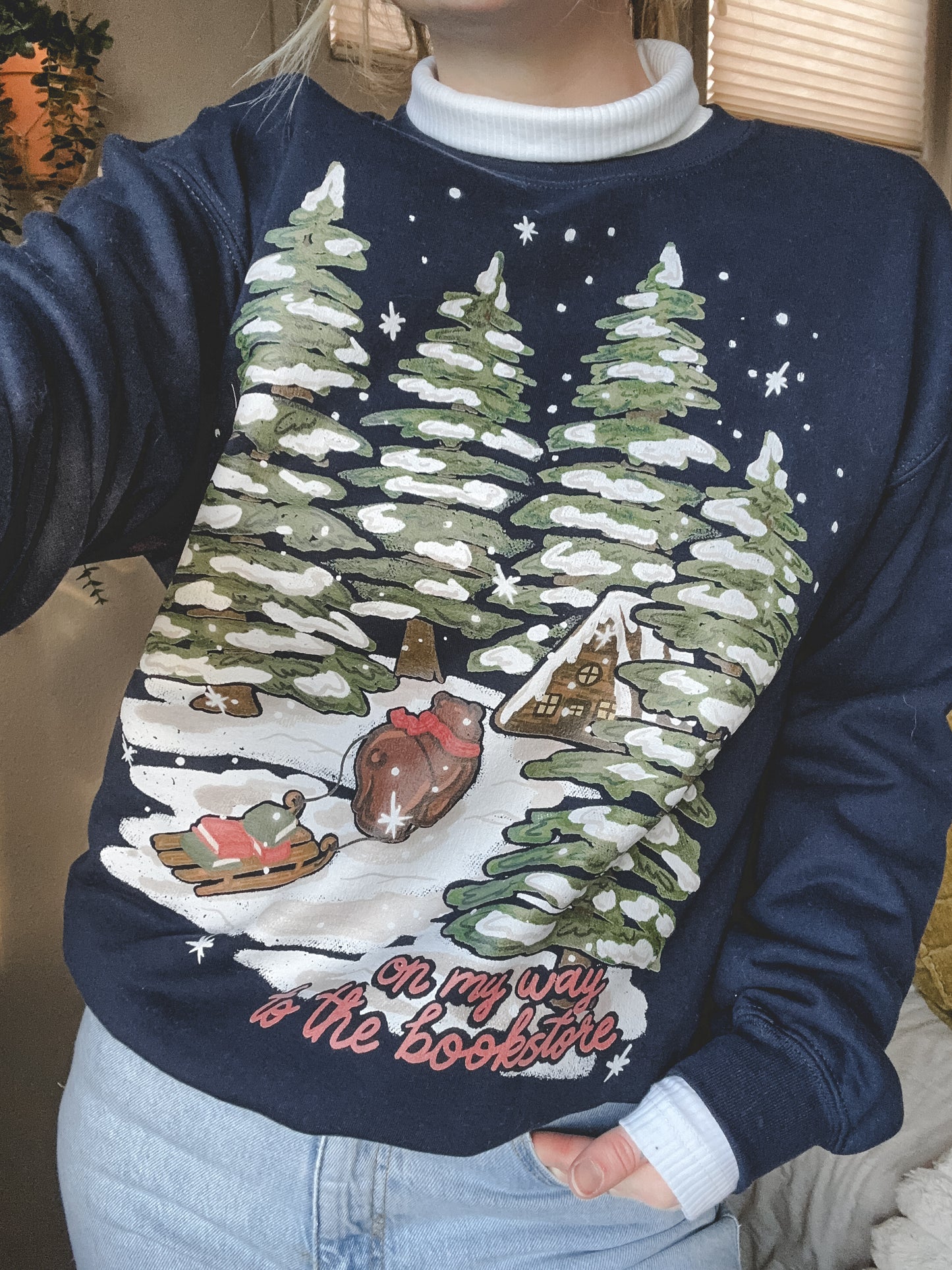 Winter Bear Bookstore Crewneck Sweatshirt - Navy