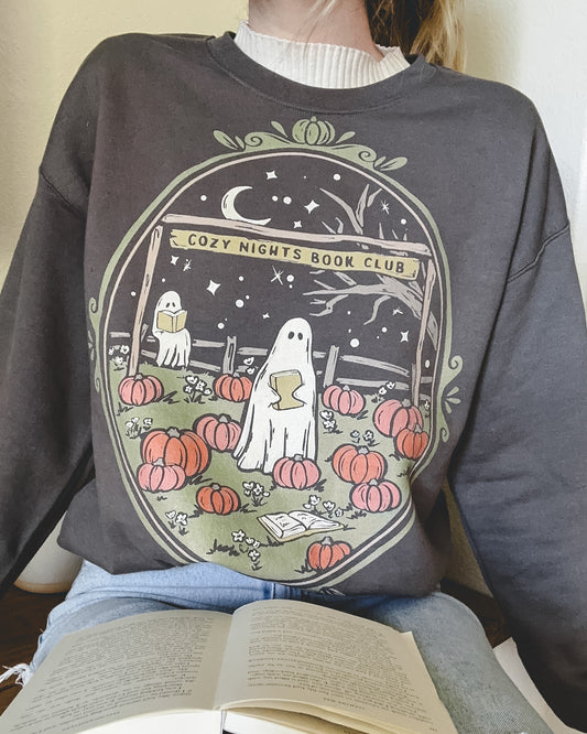 Cozy Nights Book Club Crewneck Sweatshirt - Charcoal