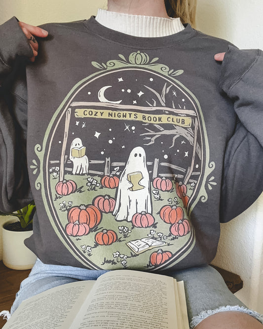 Cozy Nights Book Club Crewneck Sweatshirt - Charcoal