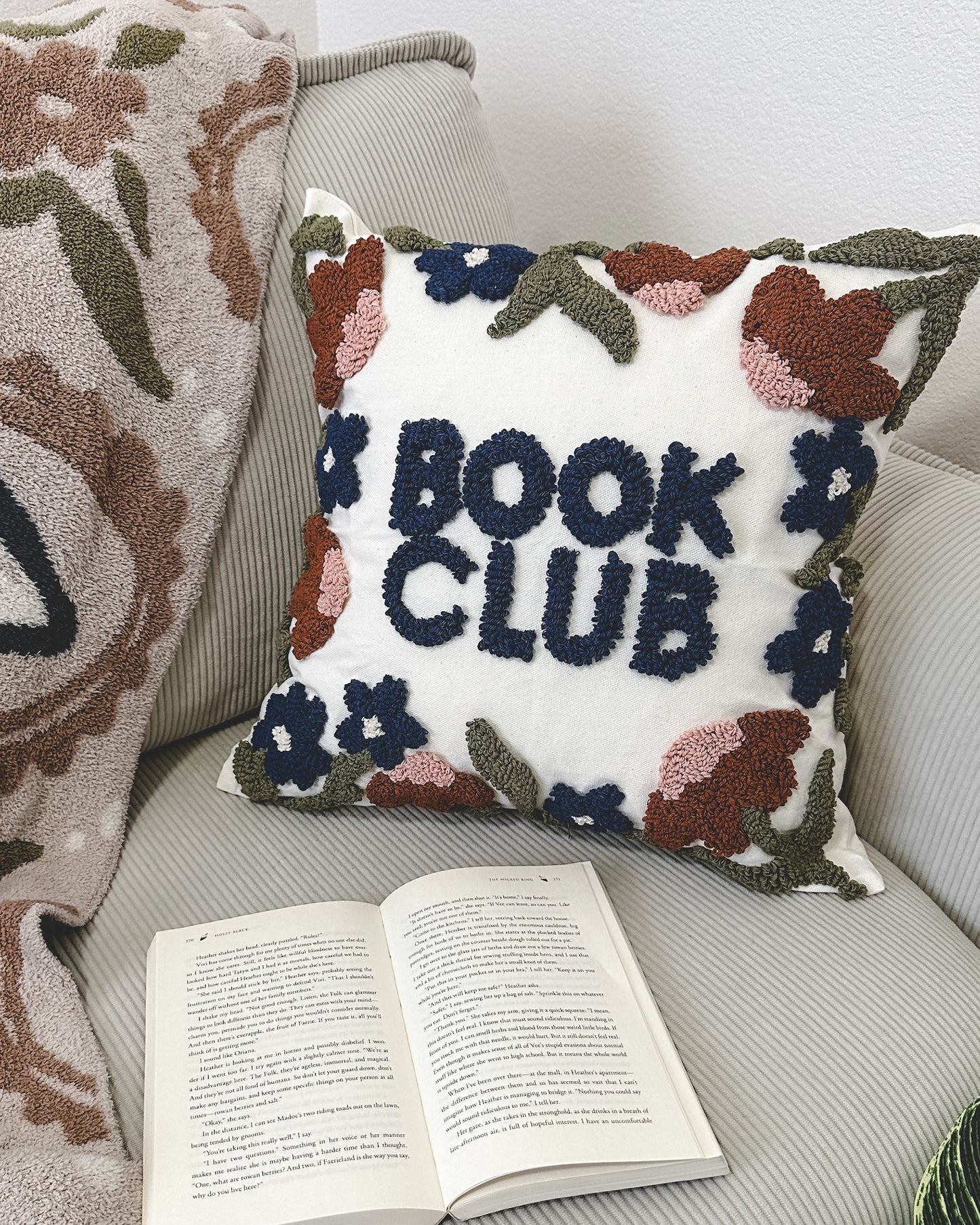 Book Club Floral Tufted Pillow Cover - Off-White