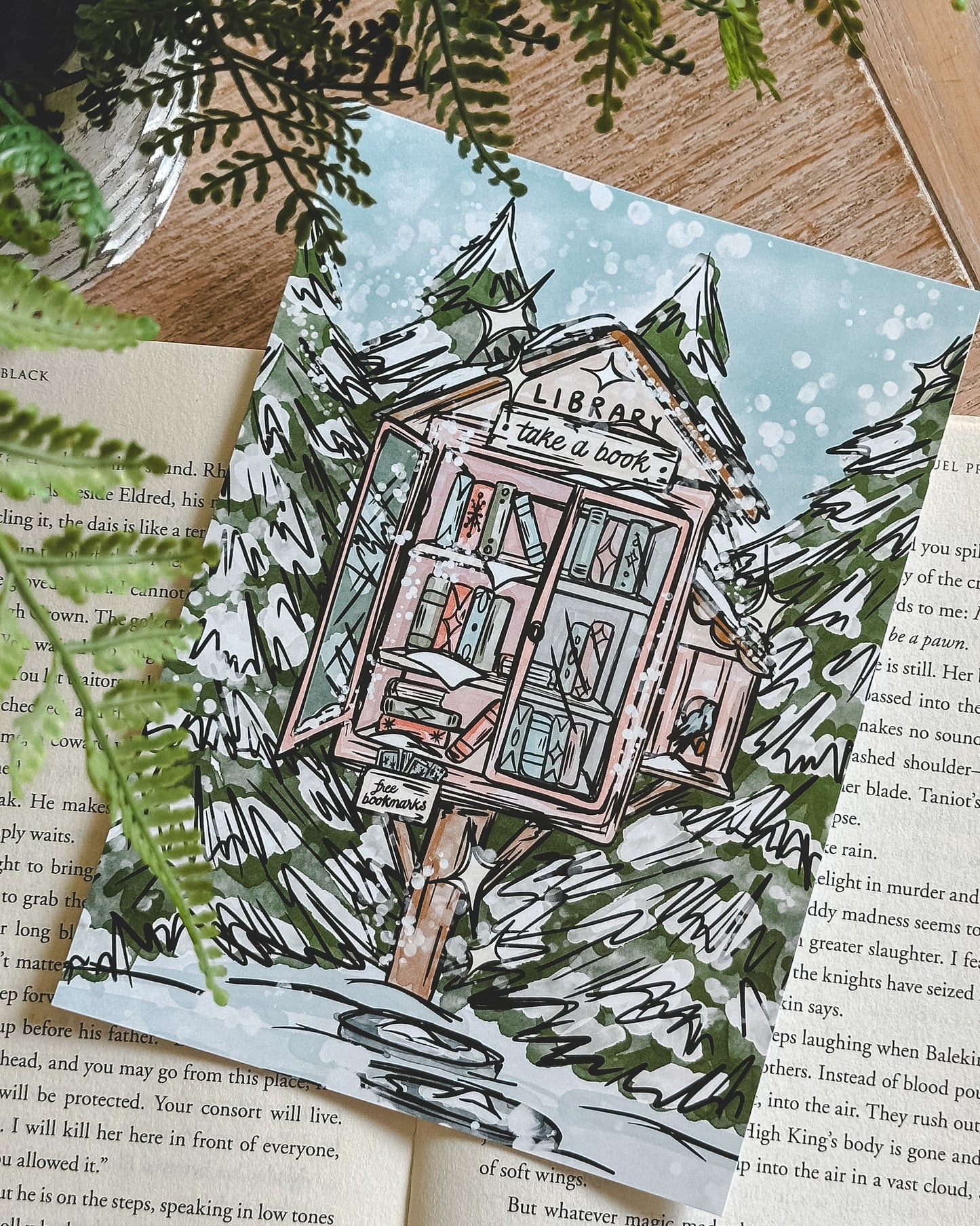 Winter Little Library Print 5x7