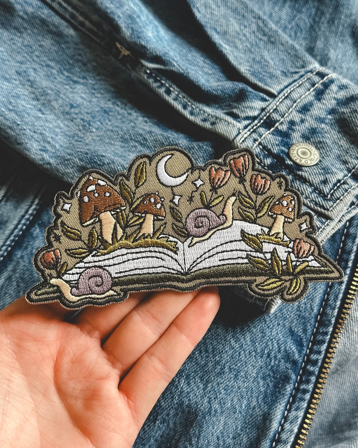 Mushroom/Snail Open Book - Iron on Patch