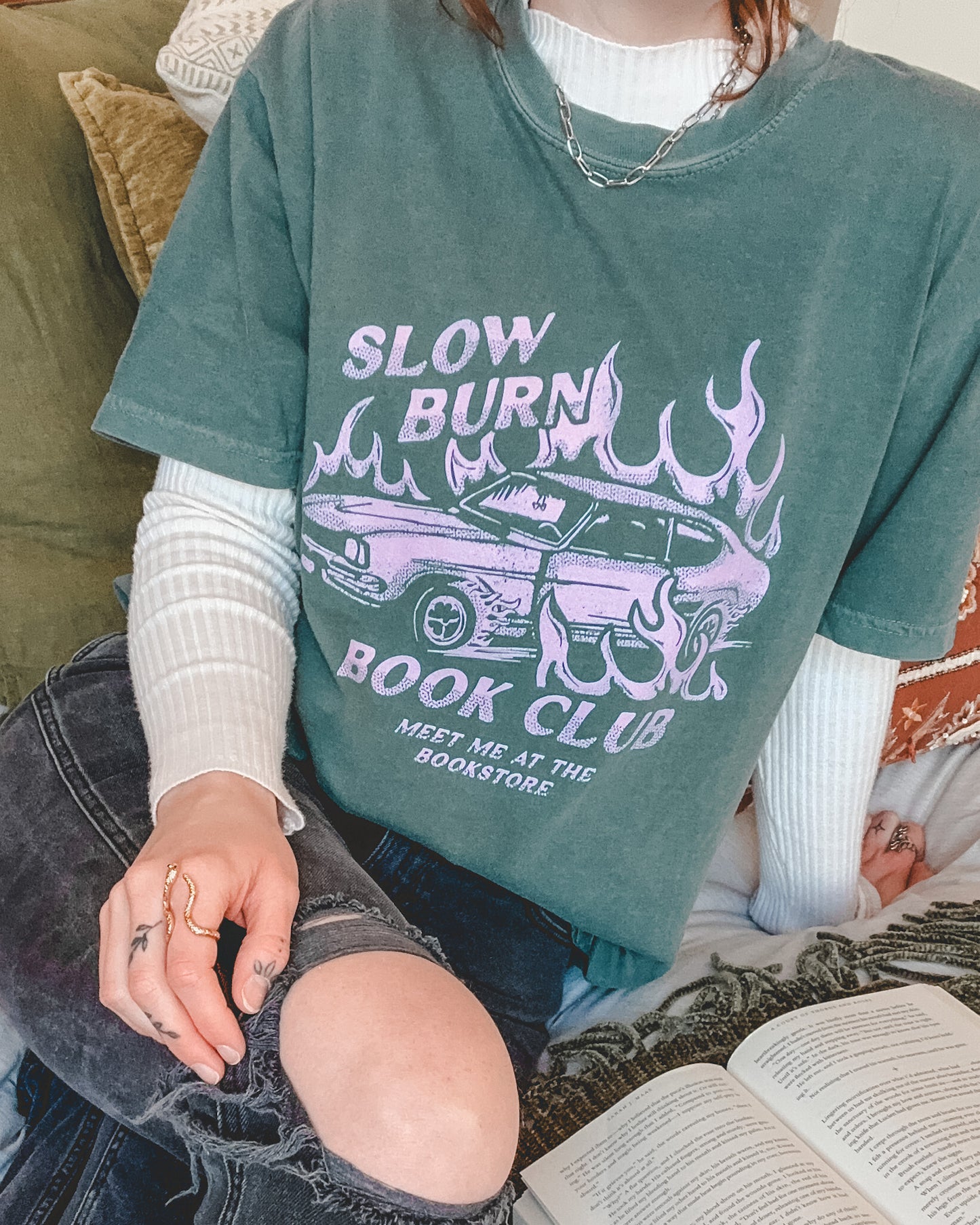 Slow Burn Book Club Tee - Blue/Green