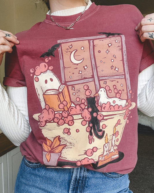 Ghosty/Duck Reading in the Tub Tee - Brick Red