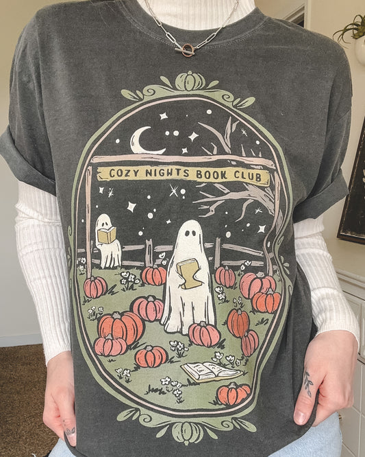 Cozy Nights Book Club Tee - Pepper