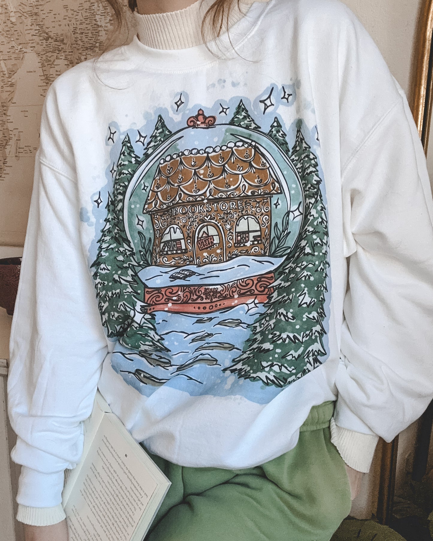 Winter Bookstore Crewneck Sweatshirt - White